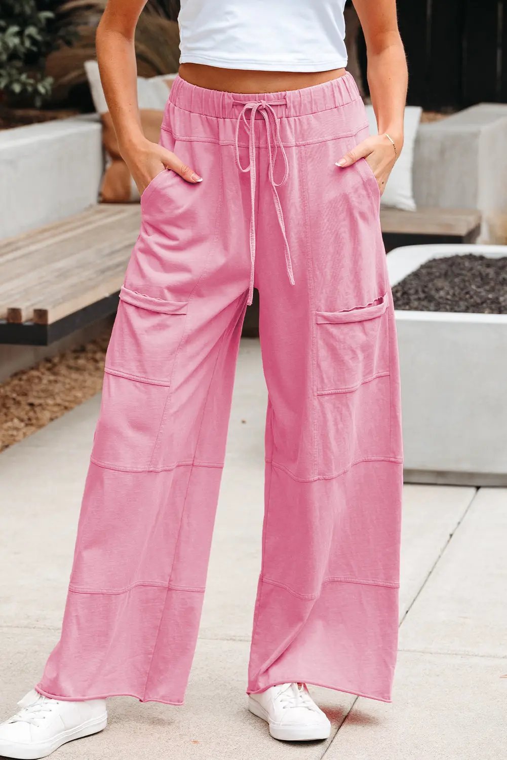 Bonbon Mineral Wash Exposed Seam Drawstring High Waist Cargo Pants Love Salve